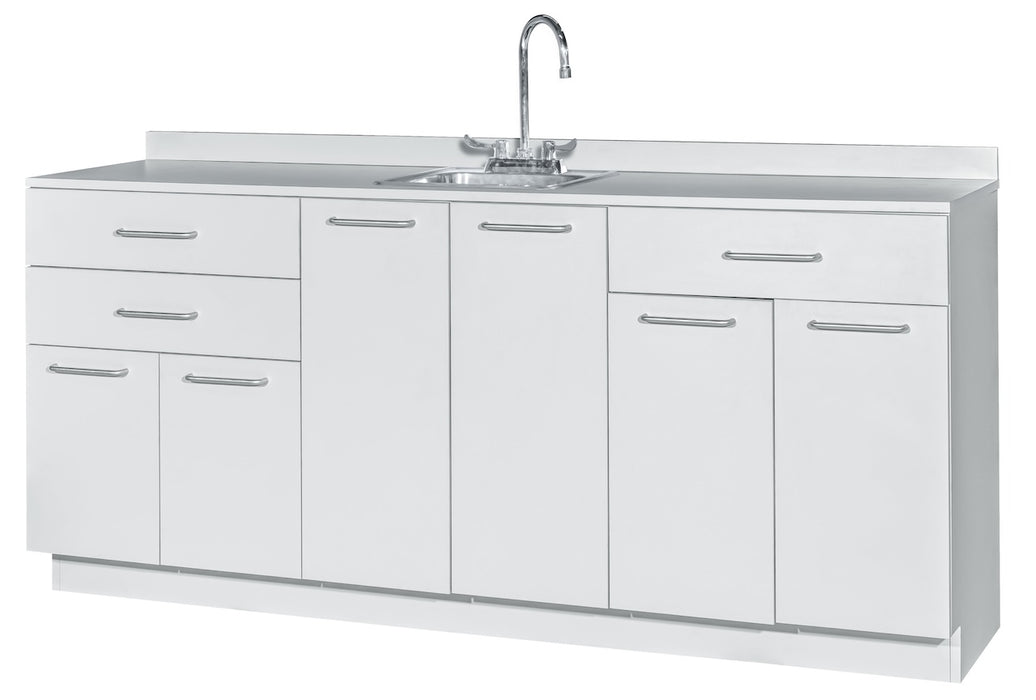 72"W Base Cabinet. 6 Doors & 3 Drawers (Sink & Side Desk Option)