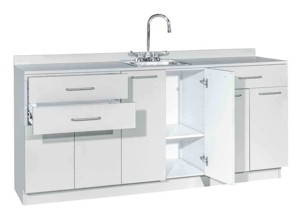 72"W Base Cabinet. 6 Doors & 3 Drawers (Sink & Side Desk Option)