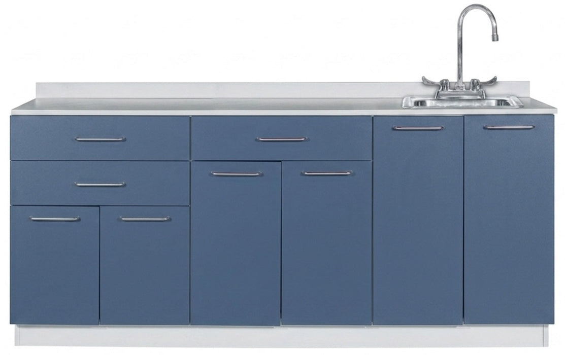 72"W Base Cabinet. 6 Doors & 3 Drawers. Right Sink [Interchangeable Grey & Blueberry Doors / Drawers]