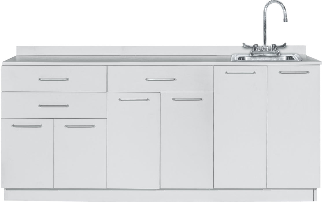 72"W Base Cabinet. 6 Doors & 3 Drawers. Right Sink [Assembly Required]