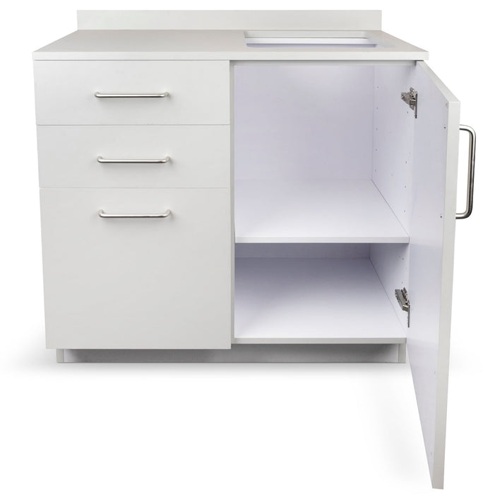 36"W Base Cabinet. 1 Door & 3-Drawers (Sink & Side Desk Option)