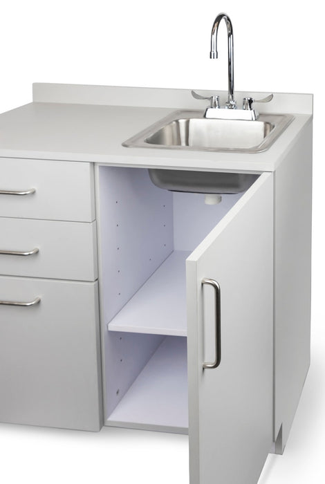 36"W Base Cabinet. 1 Door & 3-Drawers (Sink & Side Desk Option)