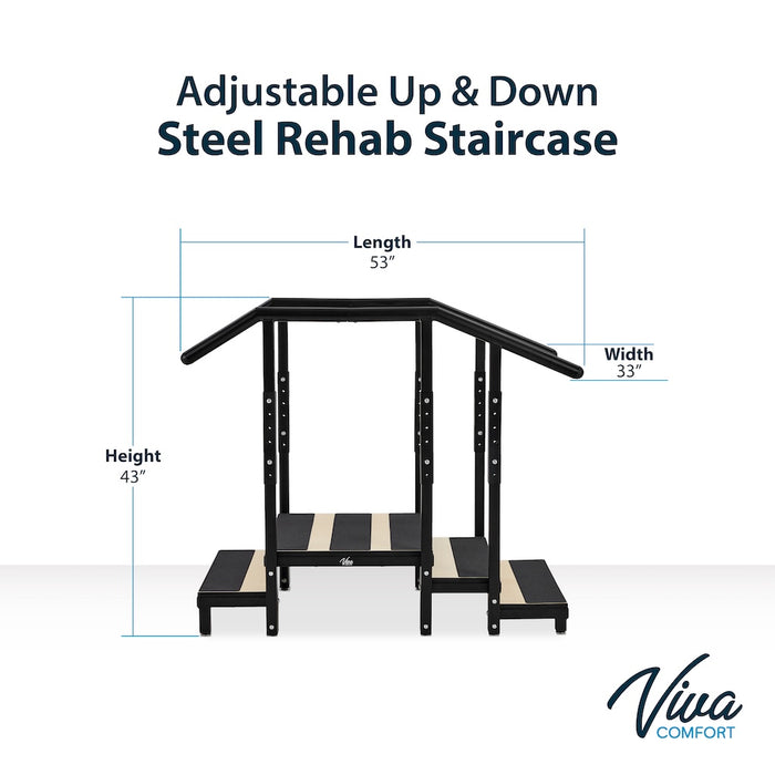 2 / 3-Step Steel Staircase w/ Height Adjustable Handrail for Physical Therapy