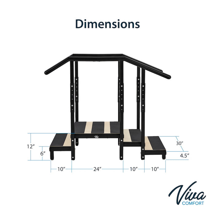 2 / 3-Step Steel Staircase w/ Height Adjustable Handrail for Physical Therapy