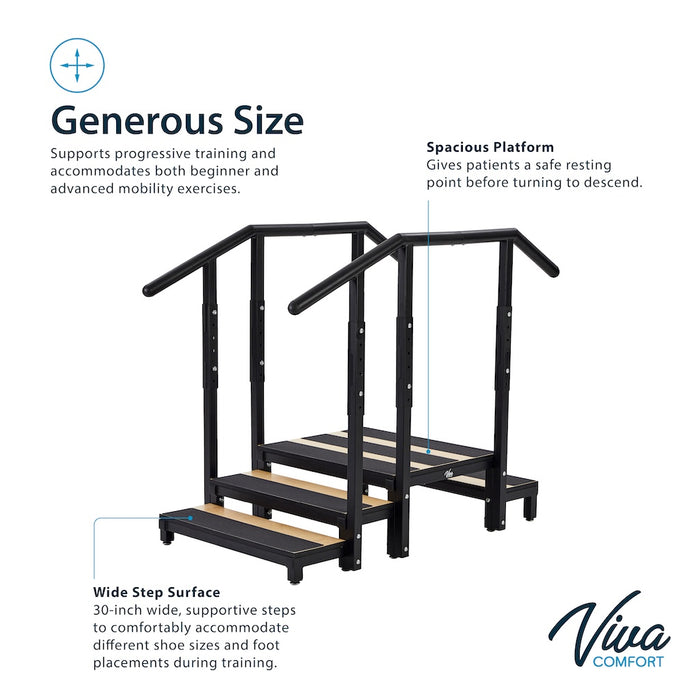 2 / 3-Step Steel Staircase w/ Height Adjustable Handrail for Physical Therapy