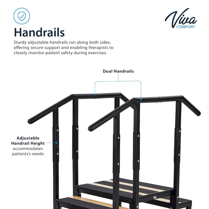 2 / 3-Step Steel Staircase w/ Height Adjustable Handrail for Physical Therapy