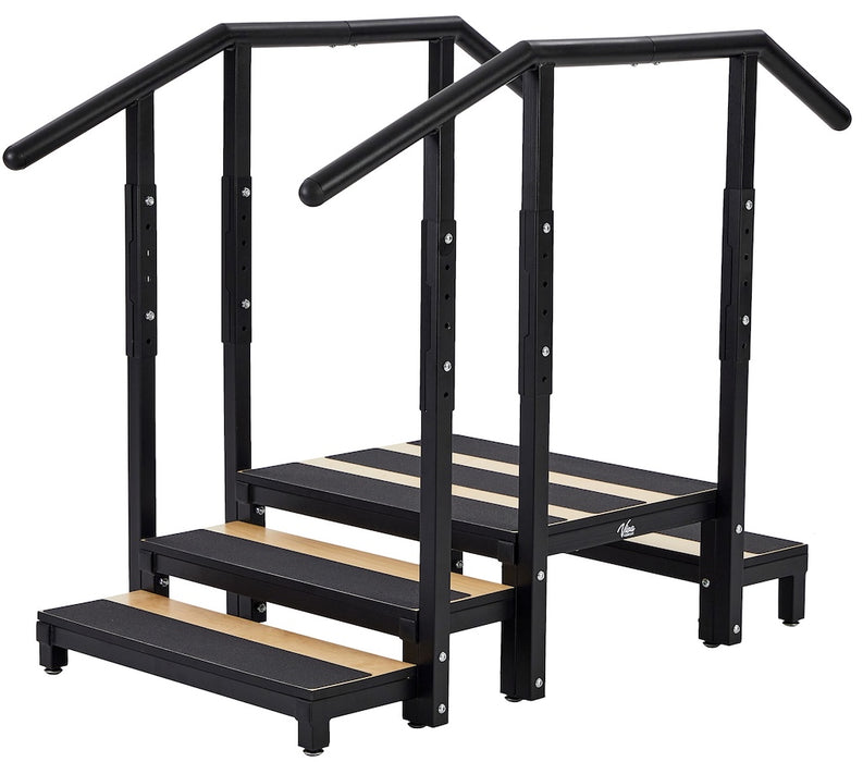 2 / 3-Step Steel Staircase w/ Height Adjustable Handrail for Physical Therapy