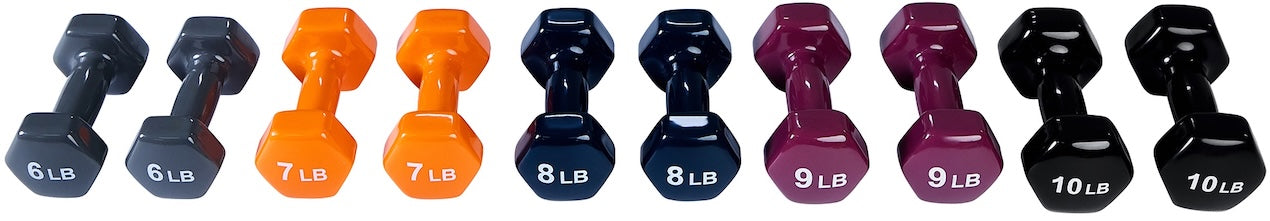 Vinyl Coated Dumbbells Weight Set - 10 pieces (1 to 10 lbs - 1 ea.)