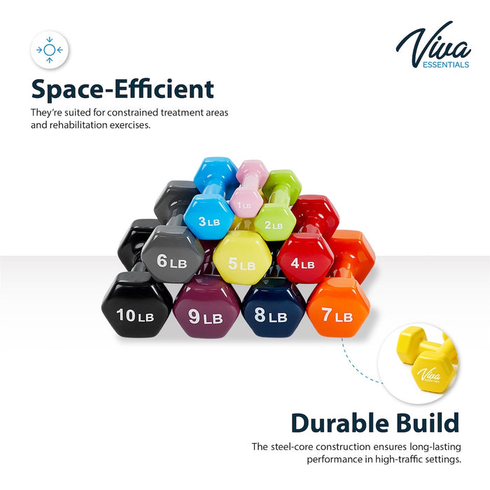 Vinyl Coated Dumbbells Weight Set - 10 pieces (1 to 10 lbs - 1 ea.)