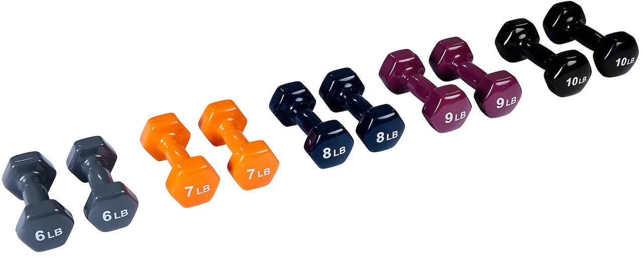 Vinyl Coated Dumbbells Weight Set - 10 pieces (1 to 10 lbs - 1 ea.)