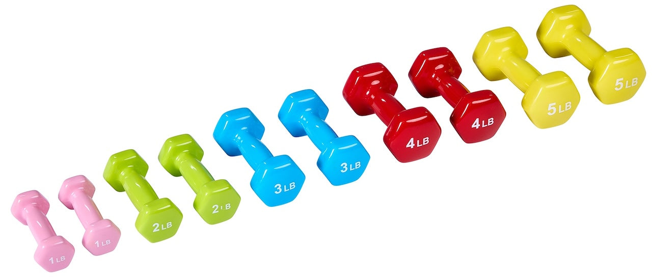 Vinyl Coated Dumbbells Weight Set - 10 pieces (1 to 10 lbs - 1 ea.)