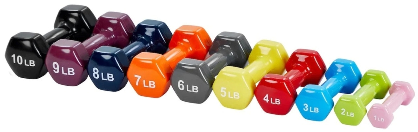 Vinyl Coated Dumbbells Weight Set. 10 pieces (1 to 10 lbs. 1/ea.)
