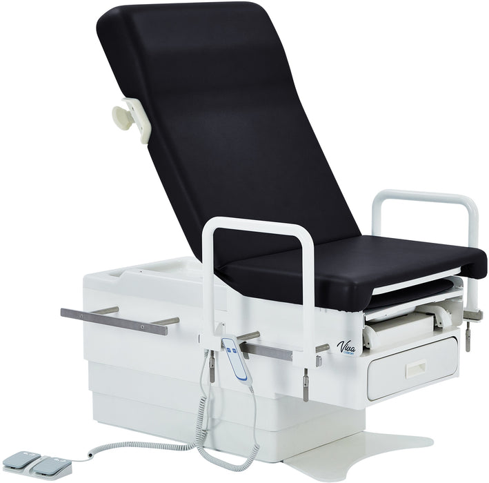 Pointe Power Hi-Lo Exam Table. Shrouded Base w/ Adjustable Back, Stirrups & Handrail. ADA Compliant [Black Antimicrobial Upholstery]