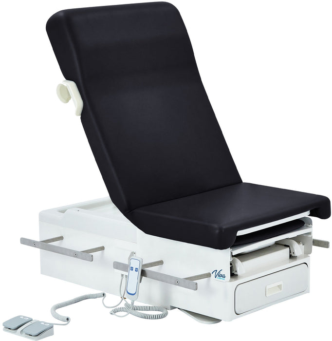 Pointe Power Hi-Lo Exam Table. Shrouded Base w/ Adjustable Back & Stirrups [Black Antimicrobial Upholstery]
