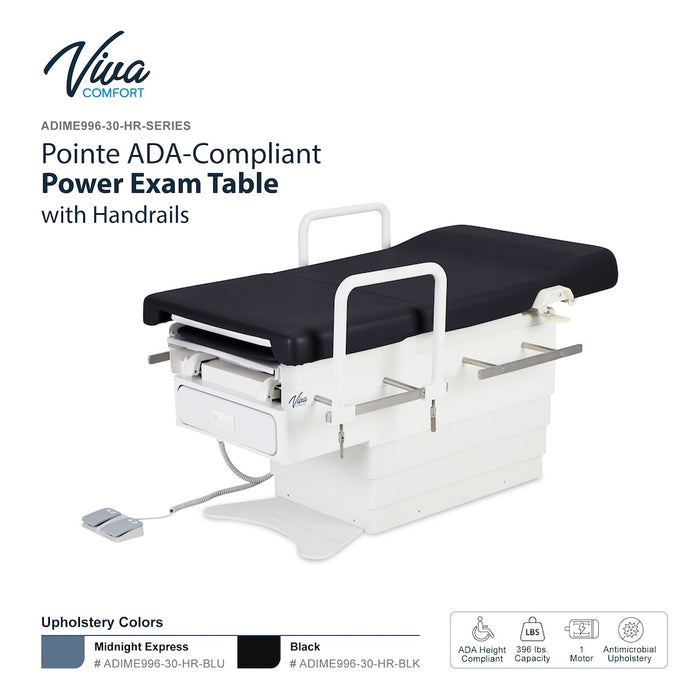 Pointe Power Hi-Lo Exam Table. Shrouded Base w/ Adjustable Back & Stirrups. ADA Compliant Option (Antimicrobial Upholstery)