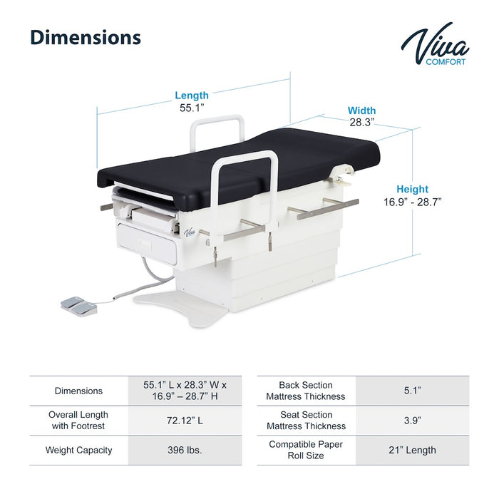 Pointe Power Hi-Lo Exam Table. Shrouded Base w/ Adjustable Back & Stirrups. ADA Compliant Option (Antimicrobial Upholstery)