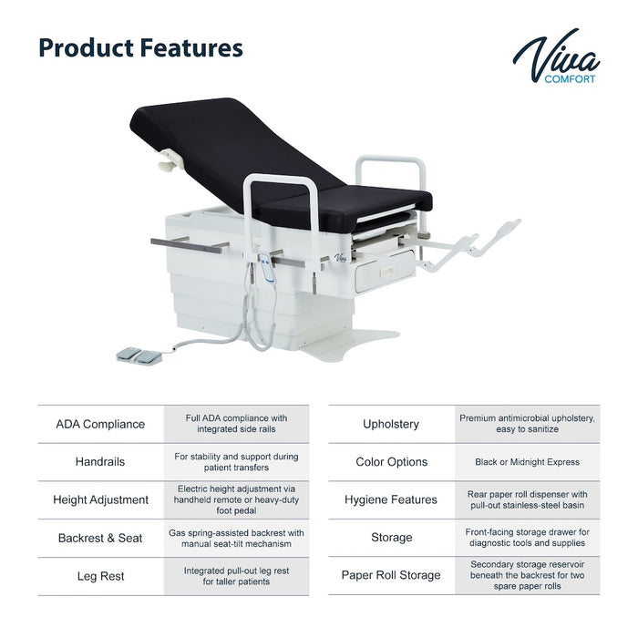 Pointe Power Hi-Lo Exam Table. Shrouded Base w/ Adjustable Back & Stirrups. ADA Compliant Option (Antimicrobial Upholstery)