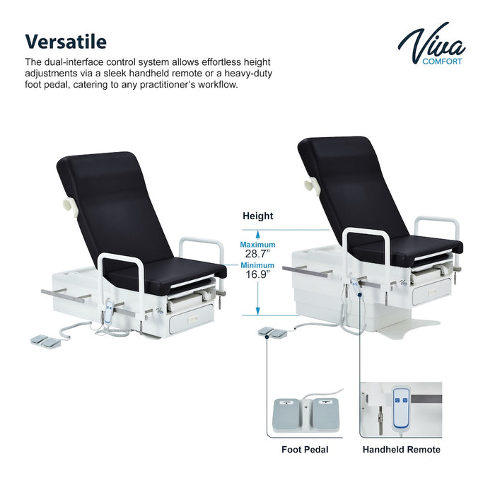 Pointe Power Hi-Lo Exam Table. Shrouded Base w/ Adjustable Back & Stirrups. ADA Compliant Option (Antimicrobial Upholstery)