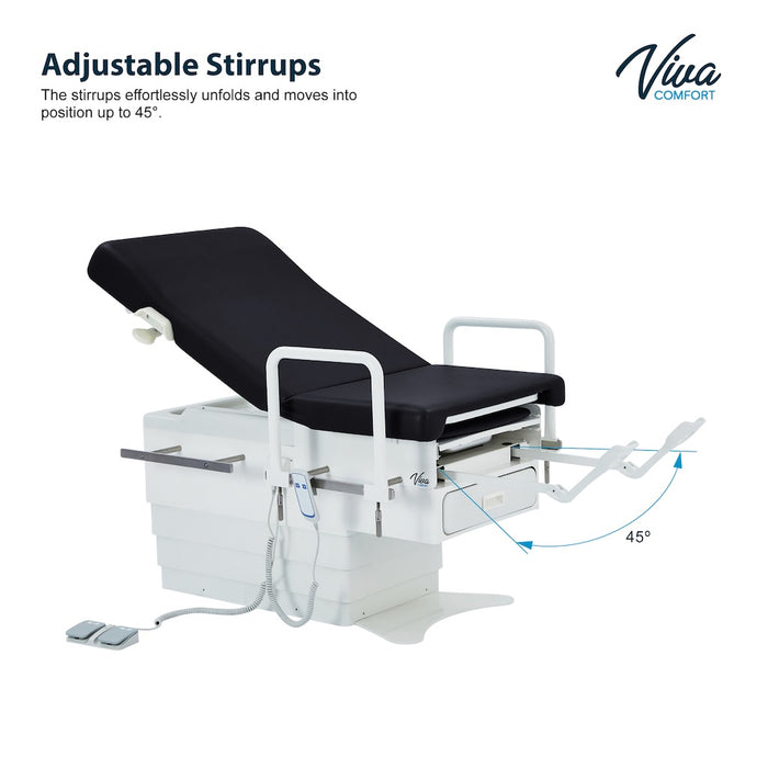 Pointe Power Hi-Lo Exam Table. Shrouded Base w/ Adjustable Back & Stirrups. ADA Compliant Option (Antimicrobial Upholstery)