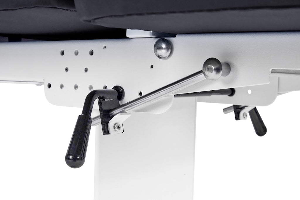 XRO Power Hi-Lo Exam Table. Shrouded Base w/ 3-Section Top & Stirrups (Adjustable Back, Leg-Rest Drop Section & Antimicrobial Upholstery)