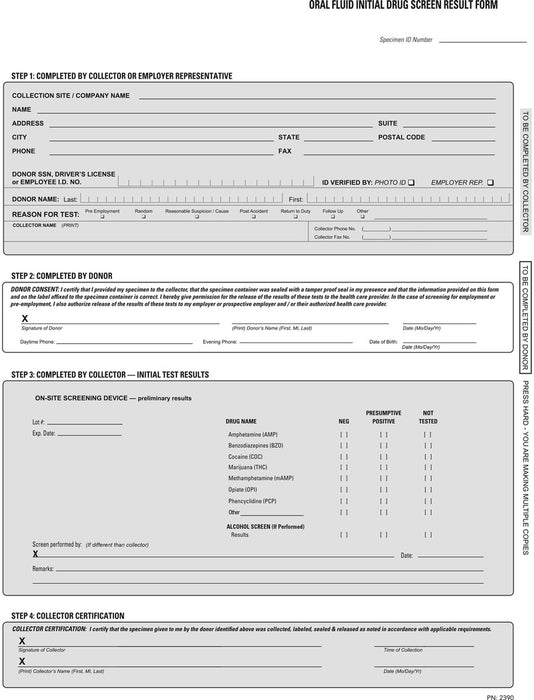 Toxicology Preliminary Results Forms & Photocopy Templates - 25/pk