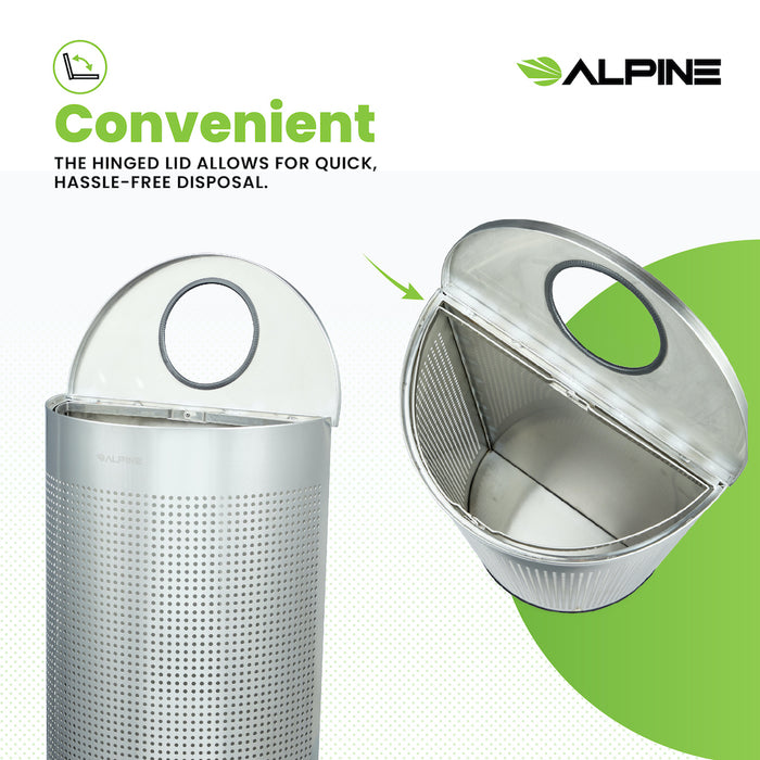 12-Gallon Stainless Steel Waste Can, Perforated. Half Circle