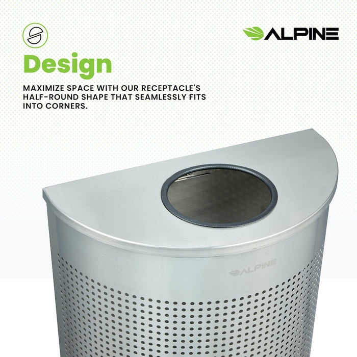 12-Gallon Stainless Steel Waste Can, Perforated. Half Circle