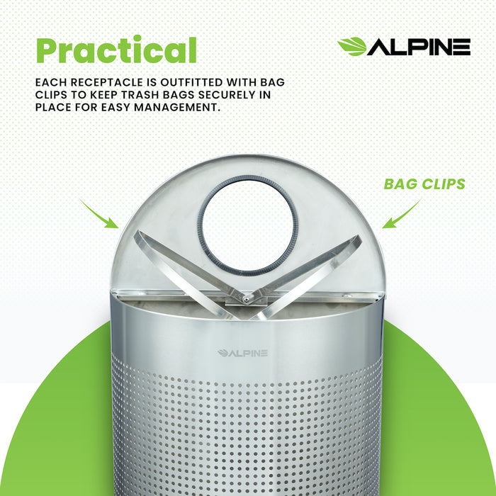 12-Gallon Stainless Steel Waste Can, Perforated. Half Circle