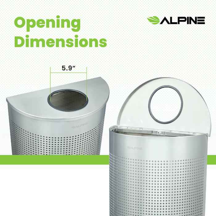12-Gallon Stainless Steel Waste Can, Perforated. Half Circle