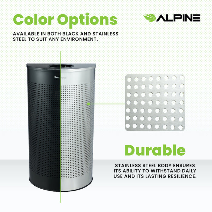 12-Gallon Stainless Steel Waste Can, Perforated. Half Circle
