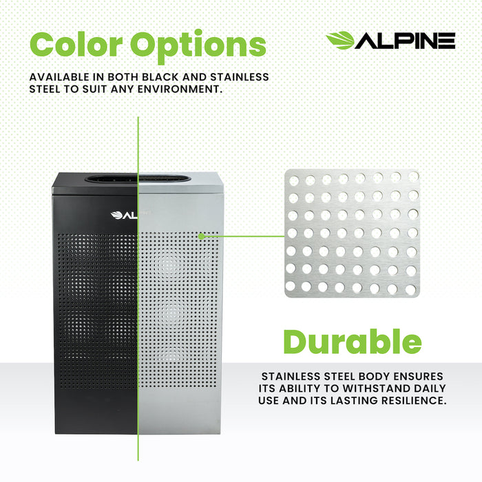 13-Gallon Stainless Steel Trash Can, Perforated. Rectangular