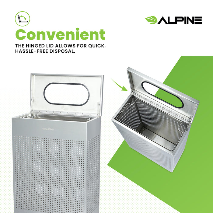 13-Gallon Stainless Steel Trash Can, Perforated. Rectangular