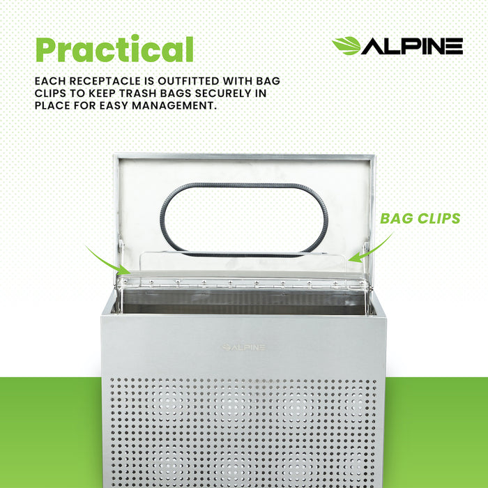 13-Gallon Stainless Steel Trash Can, Perforated. Rectangular