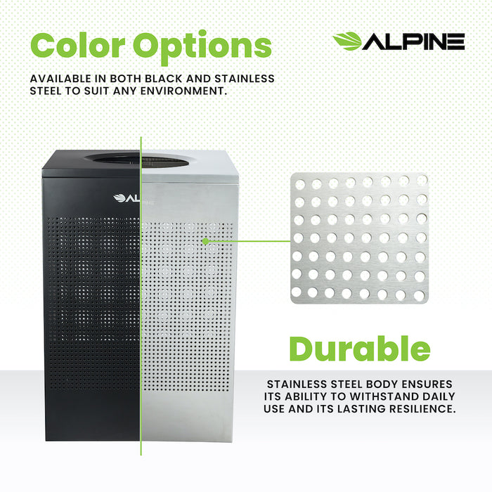 40-Gallon Stainless Steel Waste Can, Perforated. Square
