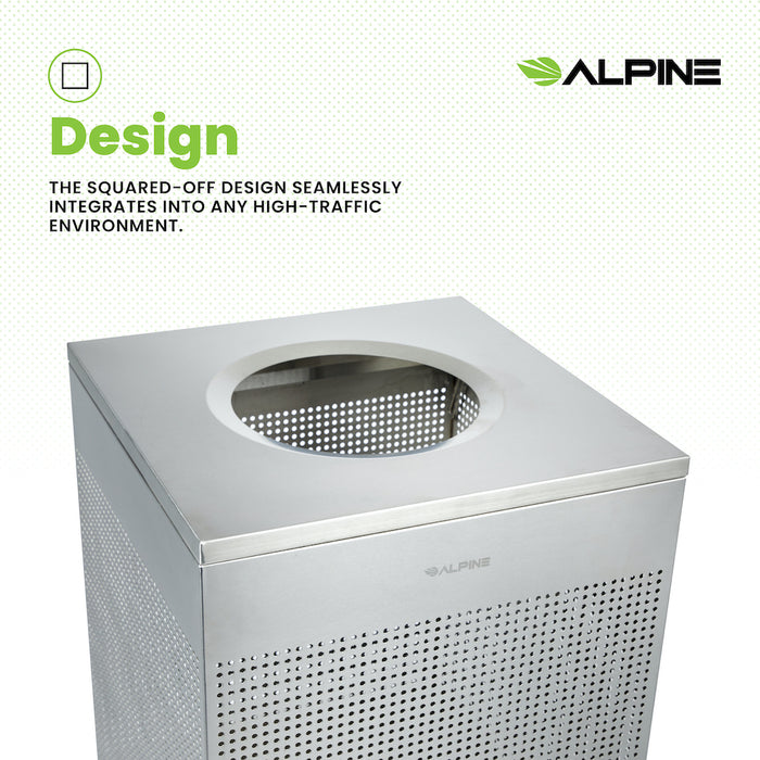 40-Gallon Stainless Steel Waste Can, Perforated. Square
