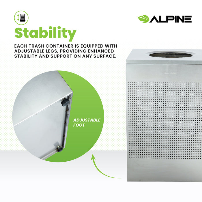 40-Gallon Stainless Steel Waste Can, Perforated. Square