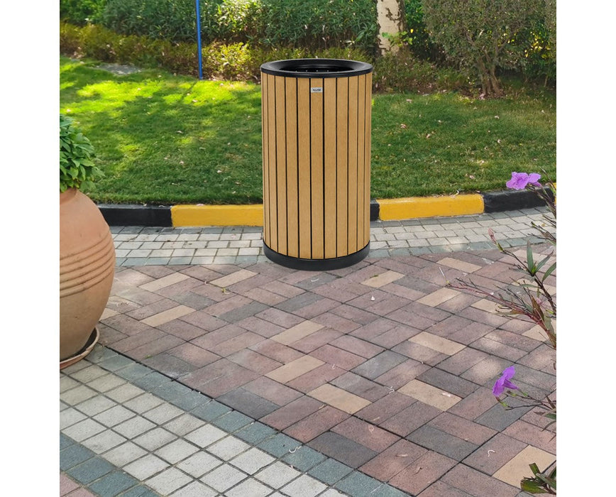 32-Gallon Outdoor Trash Can with Slatted Recycled Plastic Panels