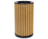 Round, 32-Gallon Outdoor Trash Container w/ Slatted Recycled Plastic Panels. Cedar