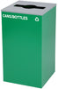 29-Gallon Square Recycling Waste Can. Green w/ Mixed Lid & Cans/Bottles Sticker