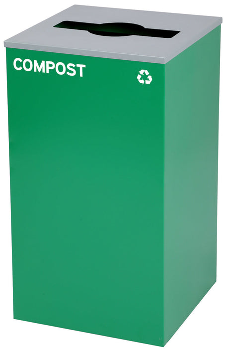29-Gallon Square Recycling Waste Can. Green w/ Mixed Lid & Compost Sticker