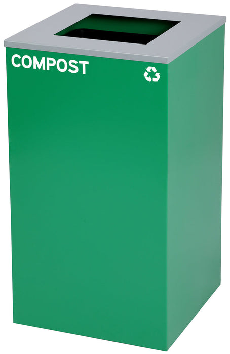 29-Gallon Square Recycling Waste Can. Green w/ Square Lid & Compost Sticker