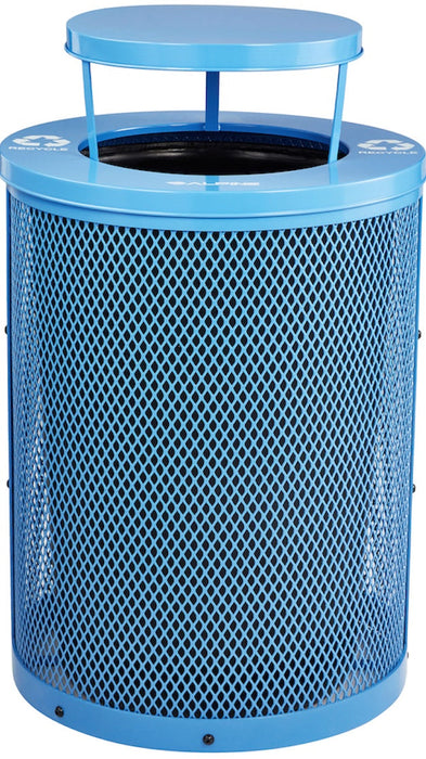 Round Diamond 36 Gallon Steel Trash Can w/ Rain Bonnet & Liner [Blue]