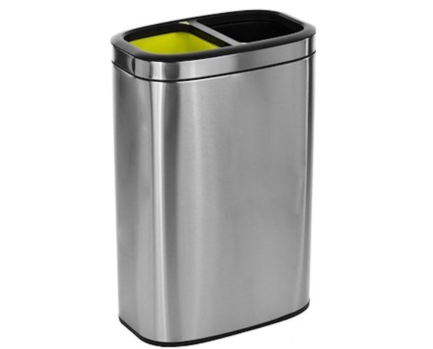 Stainless Steel Open Trash Can 40 L - 10.5 gal w/ Dual Compartment