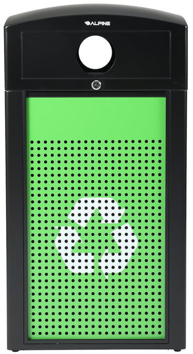 40-Gallon All Weather Steel Recycling Can w/ Advertisement Panels, Green Panel, Circle Opening
