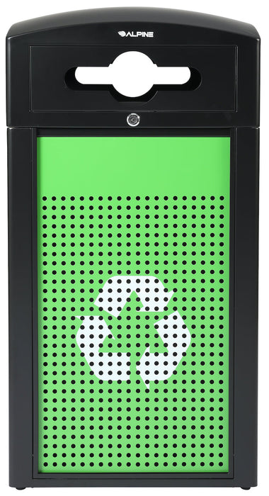 40-Gallon All Weather Steel Recycling Can w/ Advertisement Panels, Green Panel, Mixed Opening