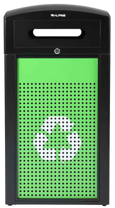 40-Gallon All Weather Steel Recycling Can w/ Advertisement Panels, Green Panel, Slot Opening