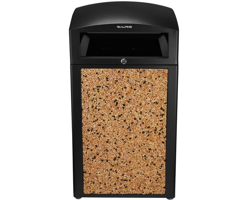 Rugged 40-Gallon All-Weather Trash Container - Stone Decorative Panels (no ashtray insert)