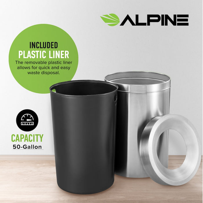 50-Gallon Stainless Steel Indoor Waste Can