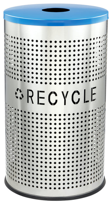 26-Gallon Stainless Steel Trash Can, Perforated w/ Blue Recycling Lid