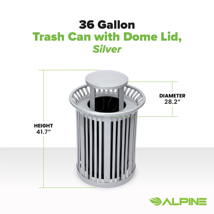 36-Gallon Trash Can w/ Dome Lid. Silver